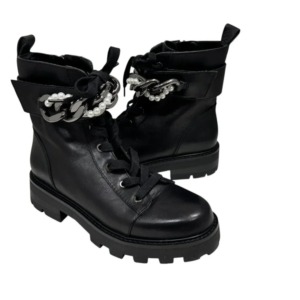 Karl Lagerfeld Women's Combat Boots  Maxi Chain Fem Size 8  NEW‎